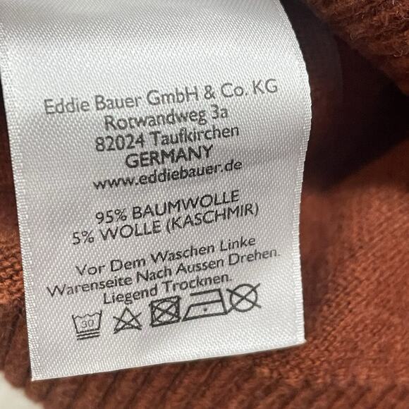 Eddie Bauer Sweater Mens Large Orange Cotton Cashmere Pullover V Neck Outdoor - Picture 7 of 10